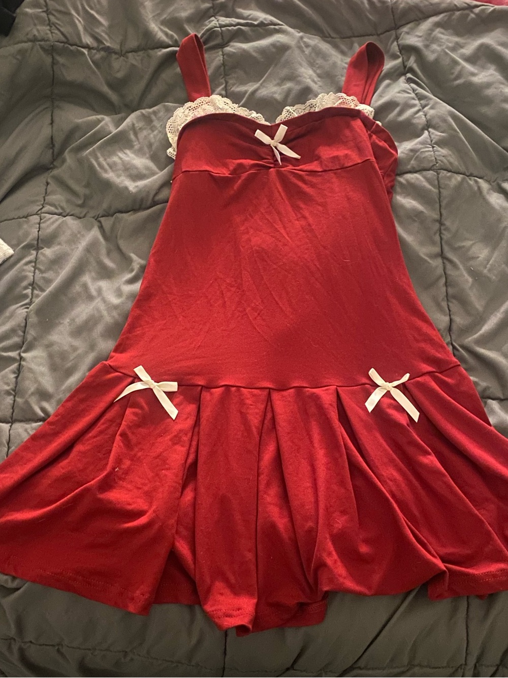 SHEIN Red Lace-Trim Mini Slip Dress